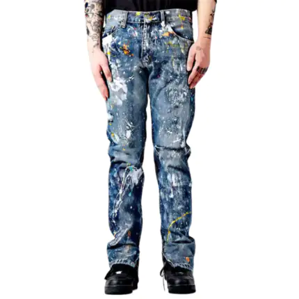 Splash Ink Print Blue Stack Denim Jeans