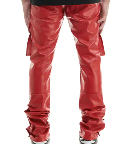 Red Leather Stacked Pants