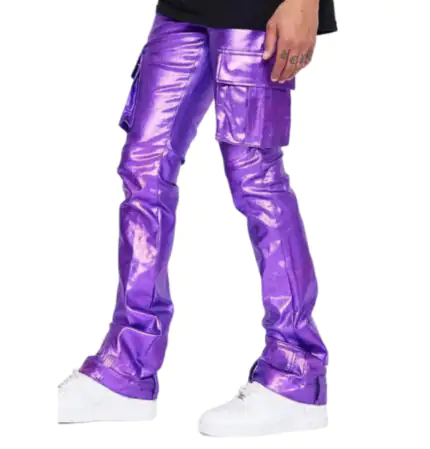 Purple Leather Stacked Pants