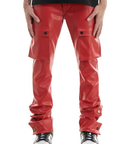 Red Leather Stacked Pants