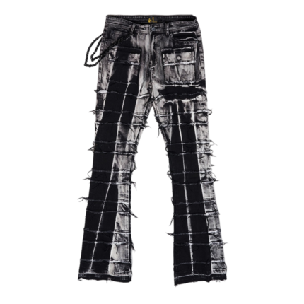 Black Multi Layered Pleated Chain Stacked Jeans