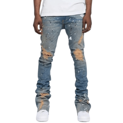 Slim Prints Ripped Stacked Jeans