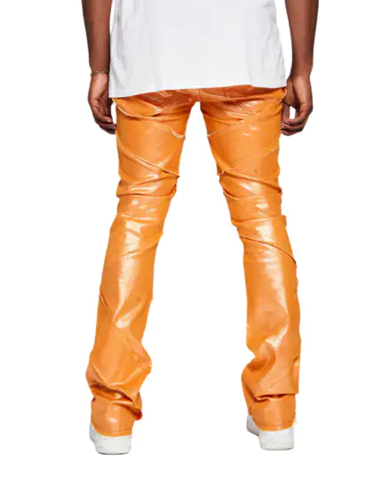 Orange Leather Stacked Pants