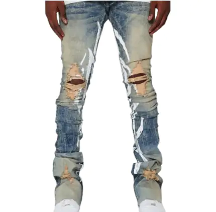 Vintage Stacked Skinny Denim Ripped Jeans