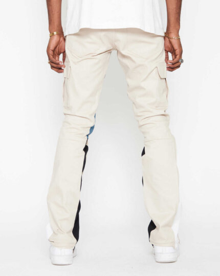 Torn Art Patch Flared Stacked White Jeans