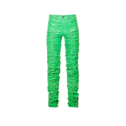 Dark Mint Green Leather Stacked Pants