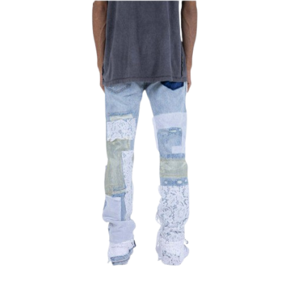 Ripped Patchwork Stacked Jeans