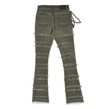 Green Multi Layered Pleated Chain Stacked Jeans