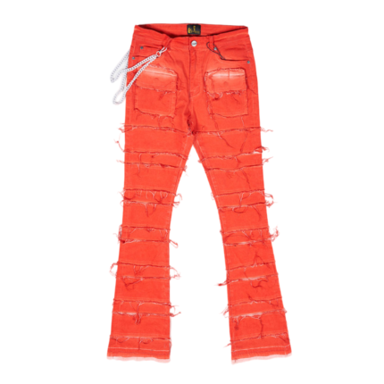 Orange Multi Layered Pleated Chain Stacked Jeans