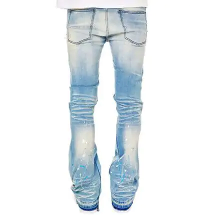 Straight Distressed Fade Print Flare Stacked Jeans