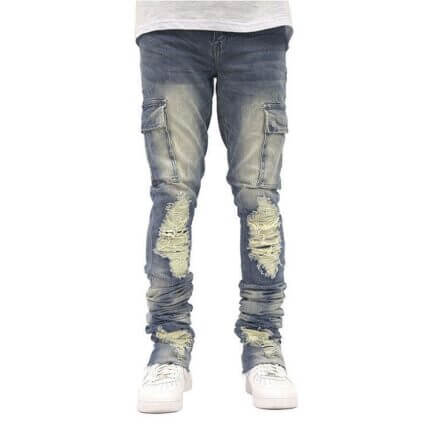 Grey Ripped Distressed Stacked Flare Jeans