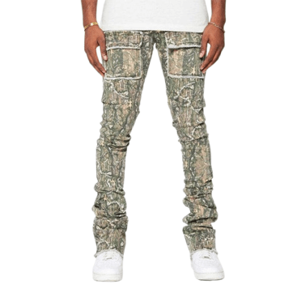 Pocket Cargo Tree Forest Camo Stacked Jeans