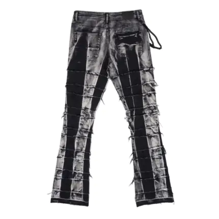 Black Multi Layered Pleated Chain Stacked Jeans