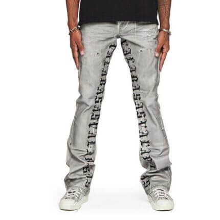 Stacked Silver Gray Vintage Wax Jeans Flared