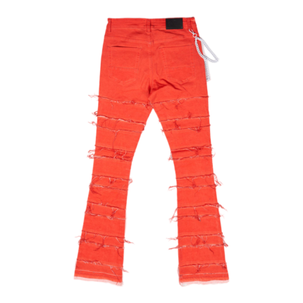 Orange Multi Layered Pleated Chain Stacked Jeans