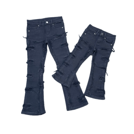 Navy Blue Kids Stacked Jeans