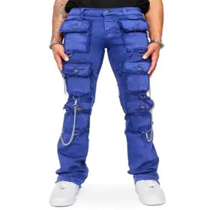 Purple Multi Patch Pocket Stacked Cargo Jeans