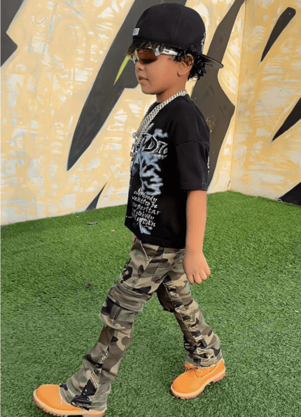 camo kids stacked jeans