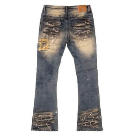 Vintage Durable Denim Fabric Semi Flare Stacked Pants