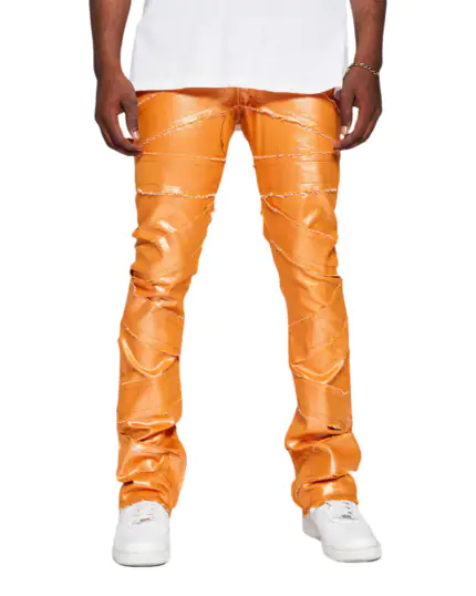 Orange Leather Stacked Pants