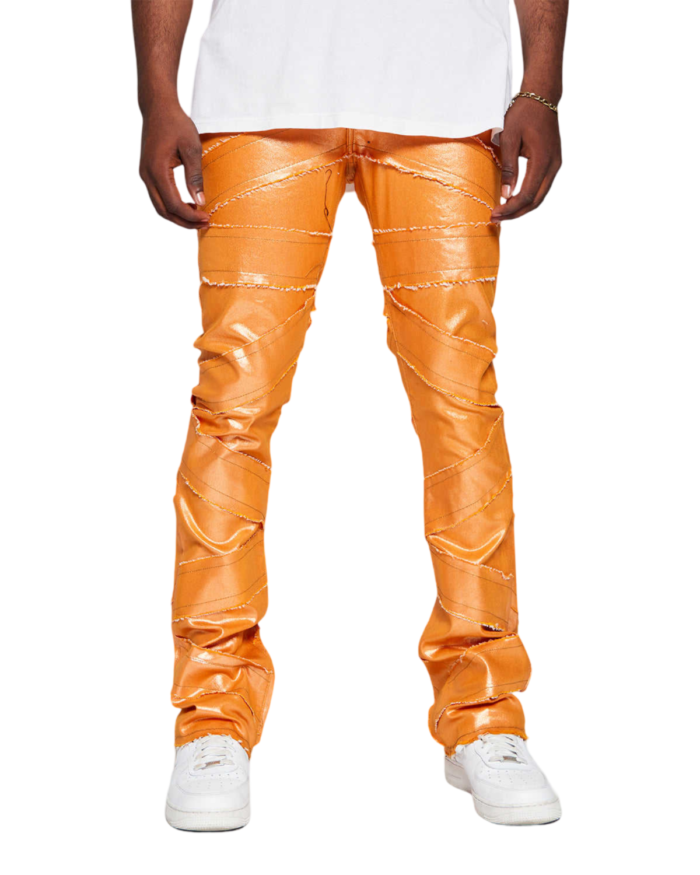 Orange Leather Stacked Pants