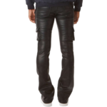 Black Leather Stacked Jeans Pant