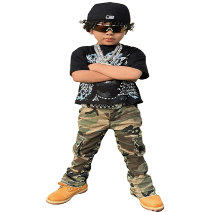 camo kids stacked jeans