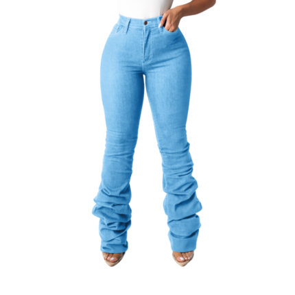 Light Blue Long Stacked Jeans Women