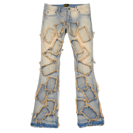 Blue Colors Embroidered Stacked Flare Jeans