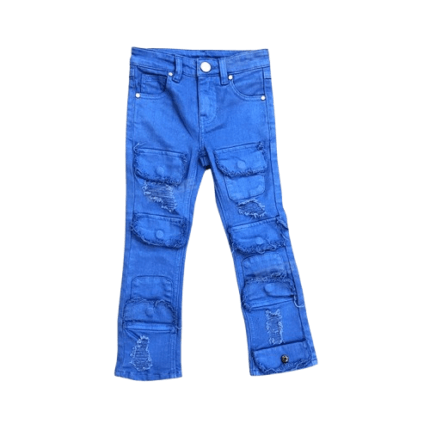 Blue Ripped Kids Stacked Jeans