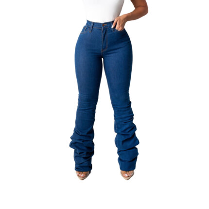 Solid Blue Long Stacked Jeans Women