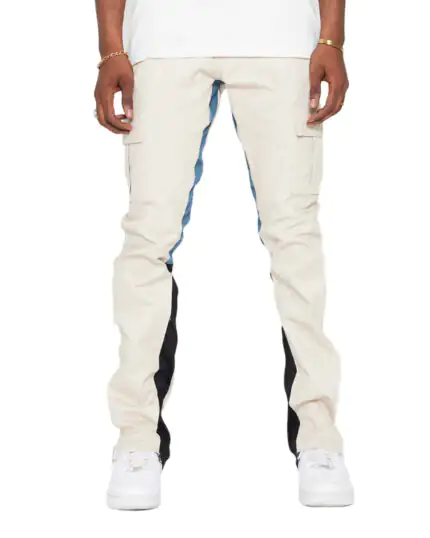 Torn Art Patch Flared Stacked White Jeans