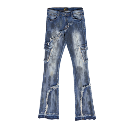 Blue Stacked Flare Patchwork Vintage Jeans