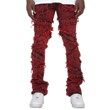 Blood Red New Stacked Denim Jeans