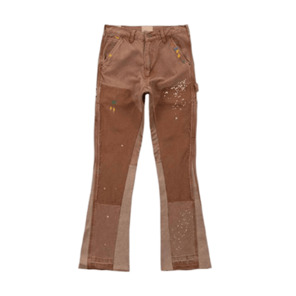 Brown Graffiti Stacked Denim Pants