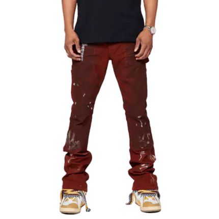 Brown Paint Stacked Splatter Jeans