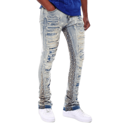 Casual Straight Leg Distressed Stacked Jeans